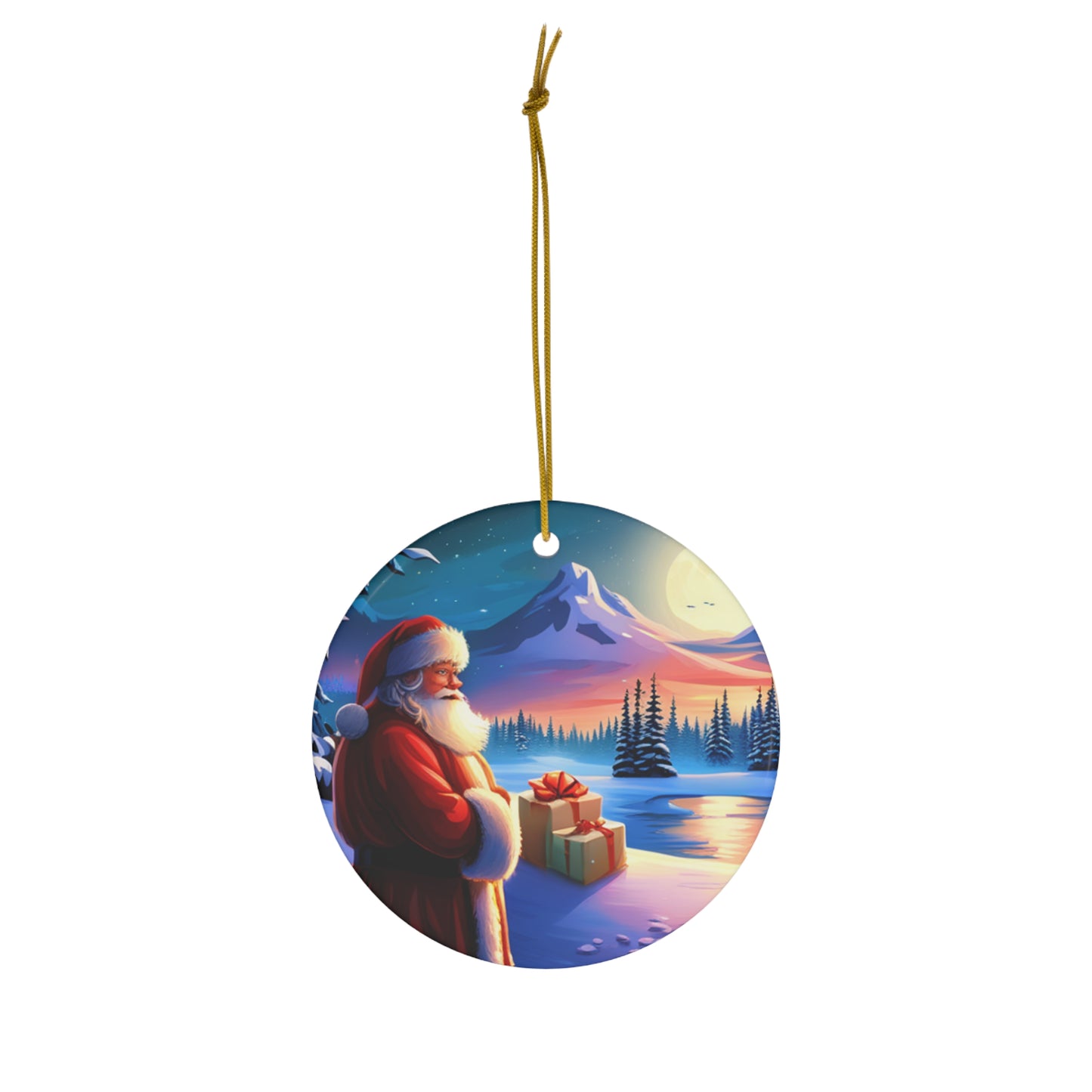 Santas watching Christmas winter North Pole Ceramic Ornament, 4 Shapes