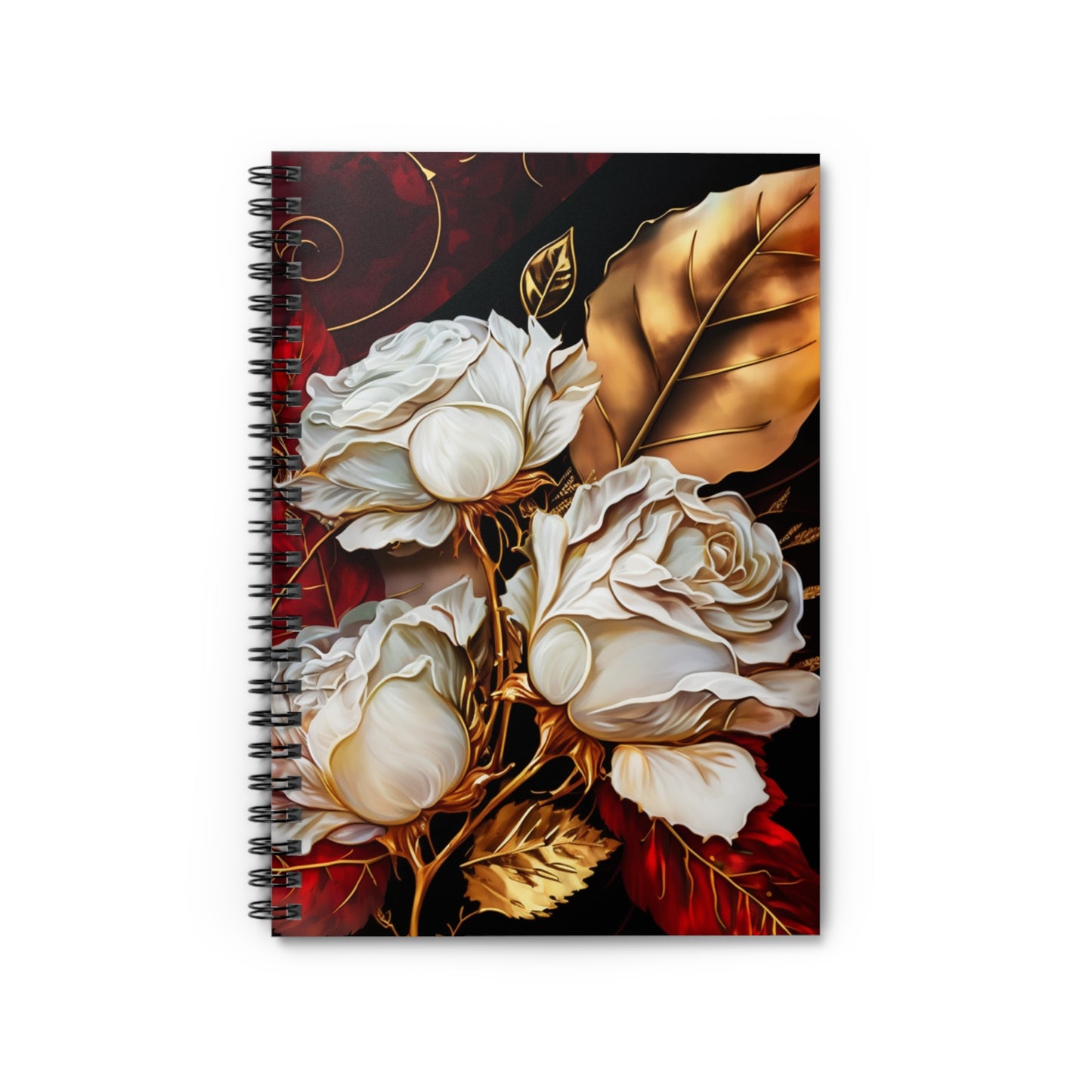 Elegant, red, white and gold floral  journal or Notebook.  minimalist, Notes Spiral Notebook - Ruled Line