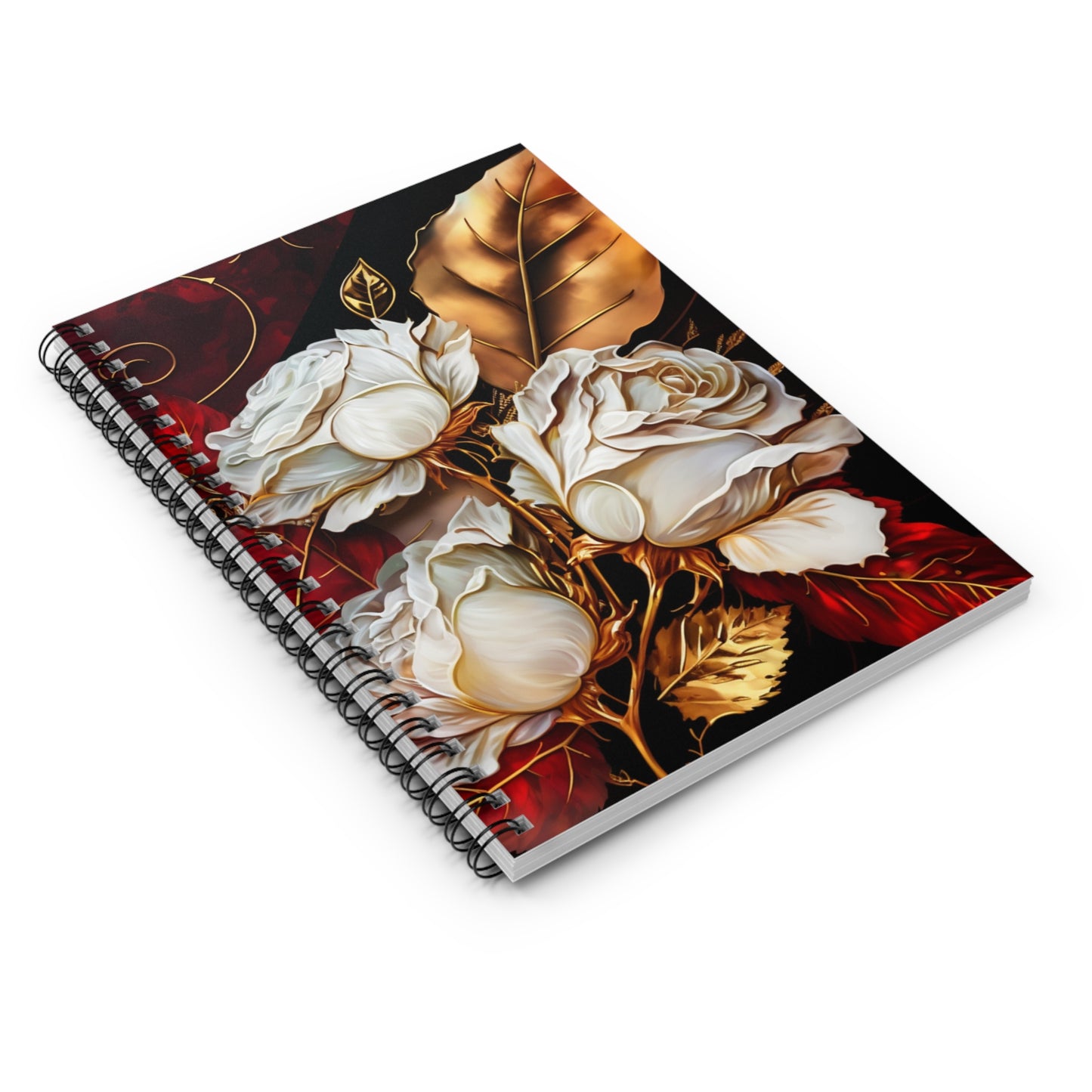 Elegant, red, white and gold floral  journal or Notebook.  minimalist, Notes Spiral Notebook - Ruled Line