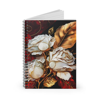 Elegant, red, white and gold floral  journal or Notebook.  minimalist, Notes Spiral Notebook - Ruled Line