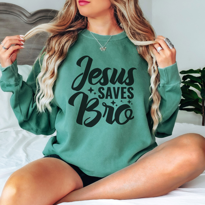 Jesus Saves Bro! Christian Premium Garment-Dyed Sweatshirt - Soft, Durable, and Stylish