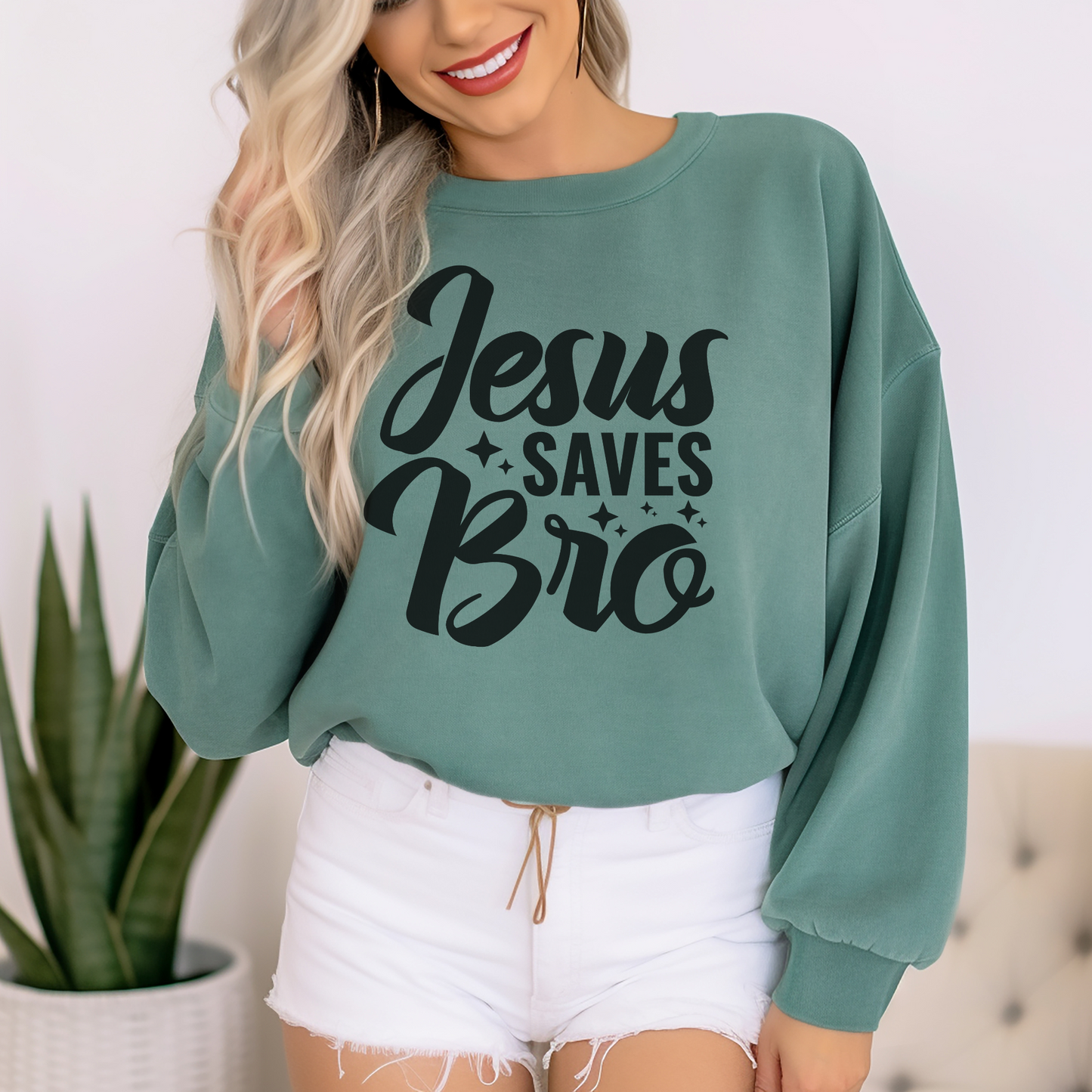 Jesus Saves Bro! Christian Premium Garment-Dyed Sweatshirt - Soft, Durable, and Stylish