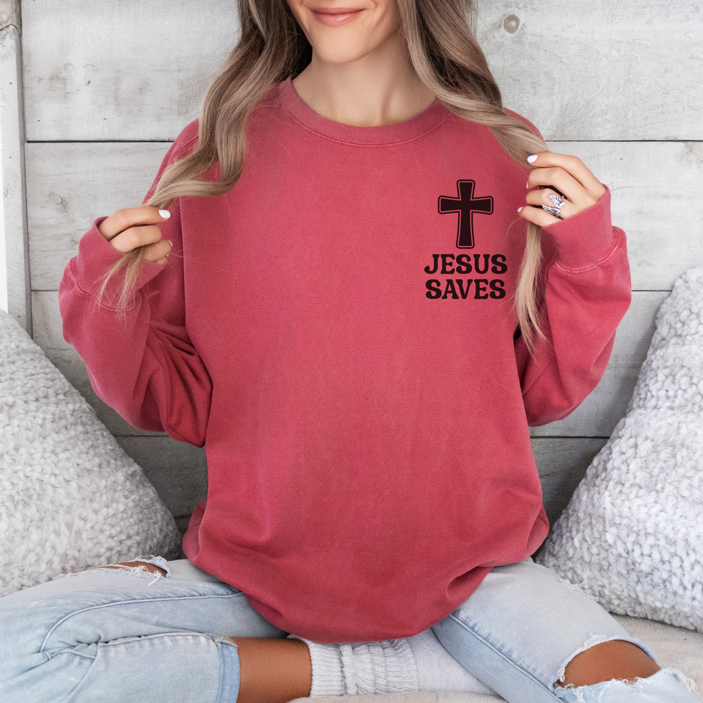 Jesus Saves Christian Vintage Edition Premium Garment-Dyed Sweatshirt - Soft, Durable, and Stylish