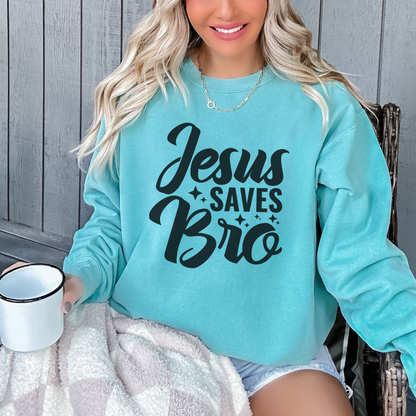 Jesus Saves Bro! Christian Premium Garment-Dyed Sweatshirt - Soft, Durable, and Stylish