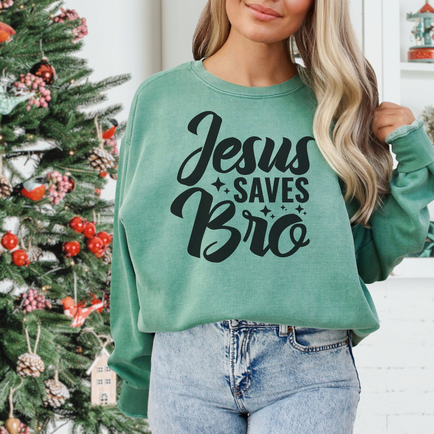 Jesus Saves Bro! Christian Premium Garment-Dyed Sweatshirt - Soft, Durable, and Stylish