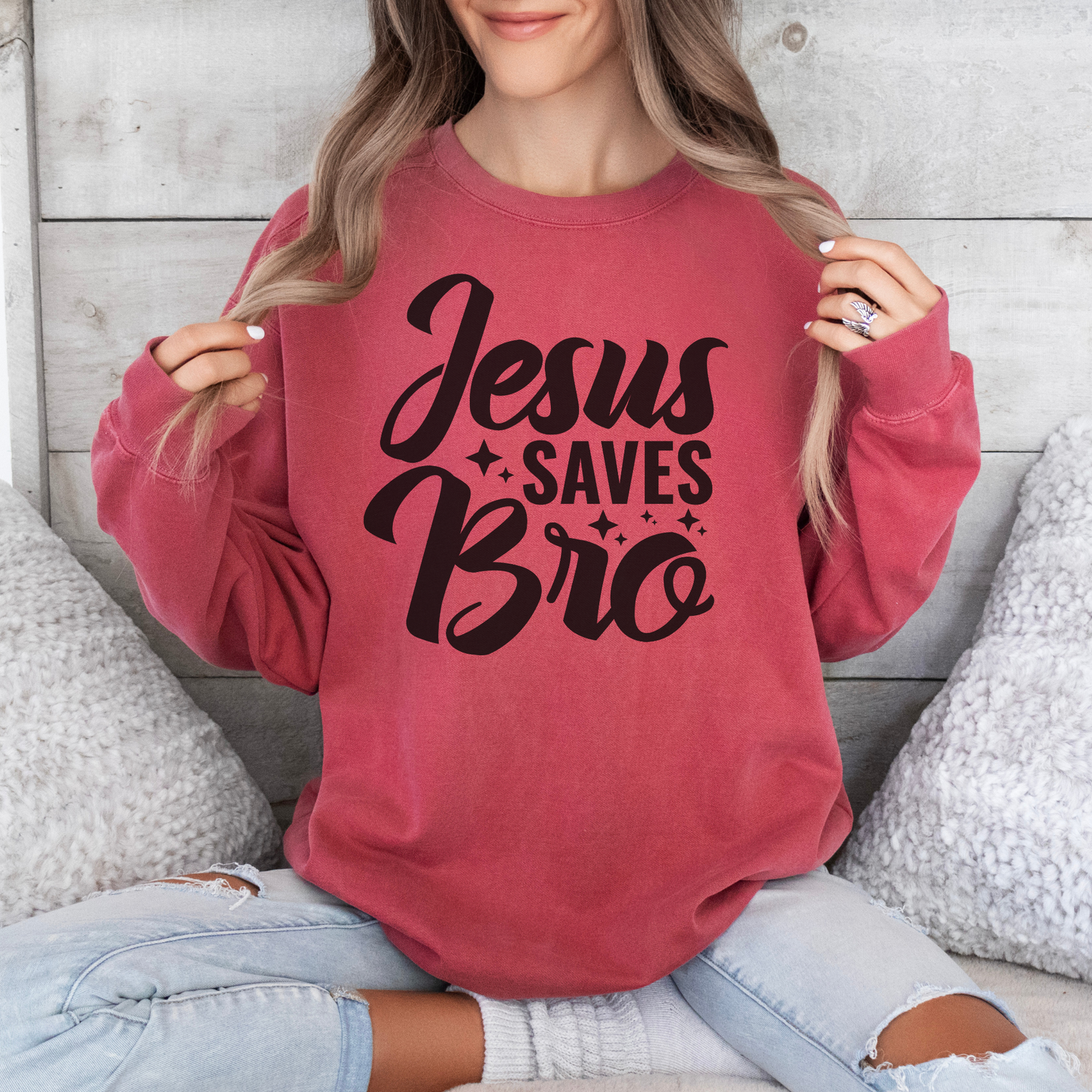 Jesus Saves Bro! Christian Premium Garment-Dyed Sweatshirt - Soft, Durable, and Stylish