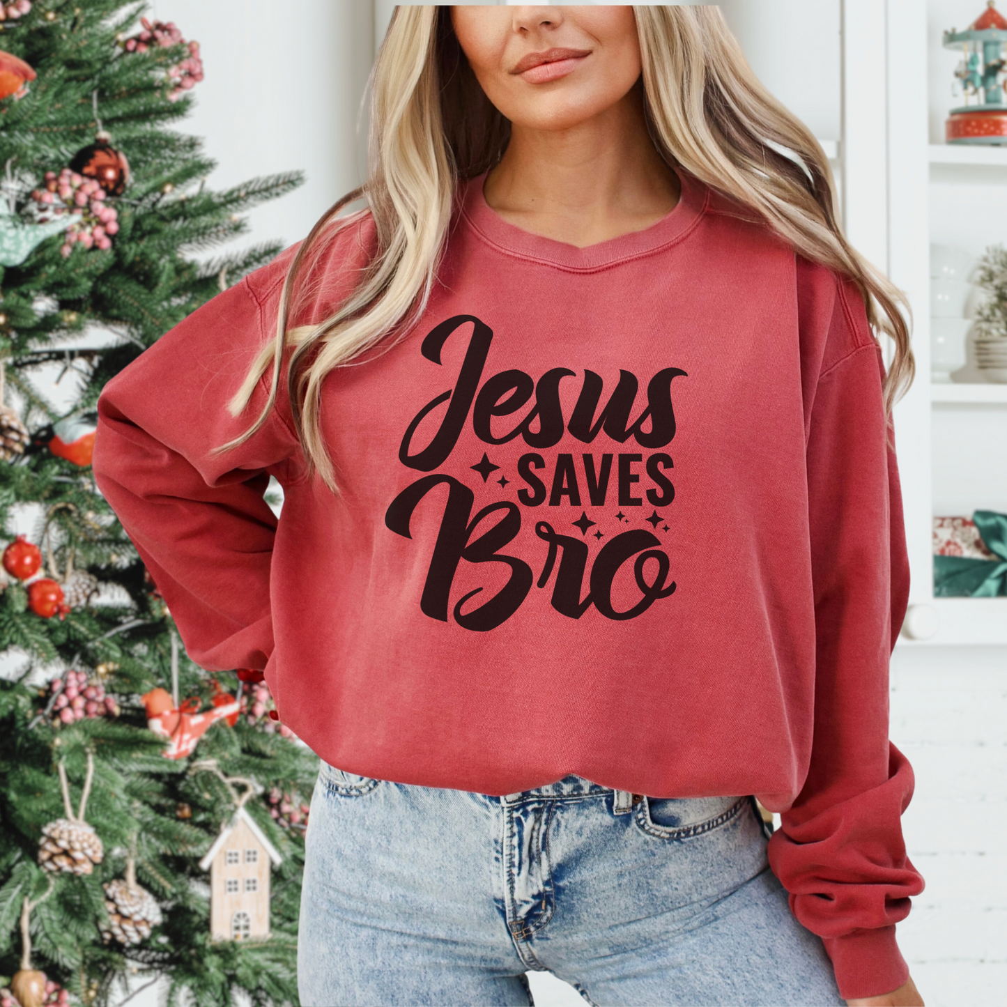 Jesus Saves Bro! Christian Premium Garment-Dyed Sweatshirt - Soft, Durable, and Stylish