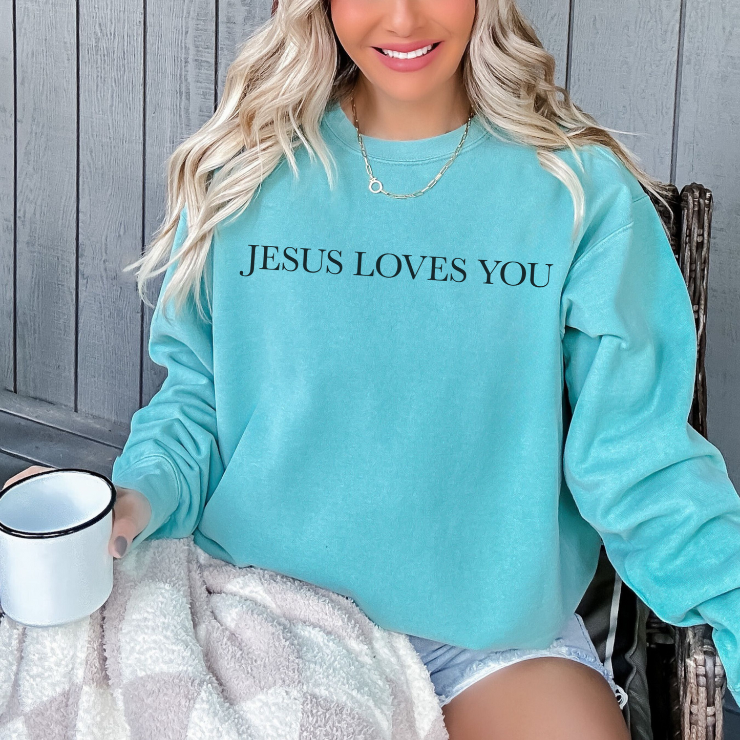 Jesus Loves you ( We Love eachother because he loved us first. John 4:19 Premium Garment-Dyed Sweatshirt - Soft, Durable, and Stylish