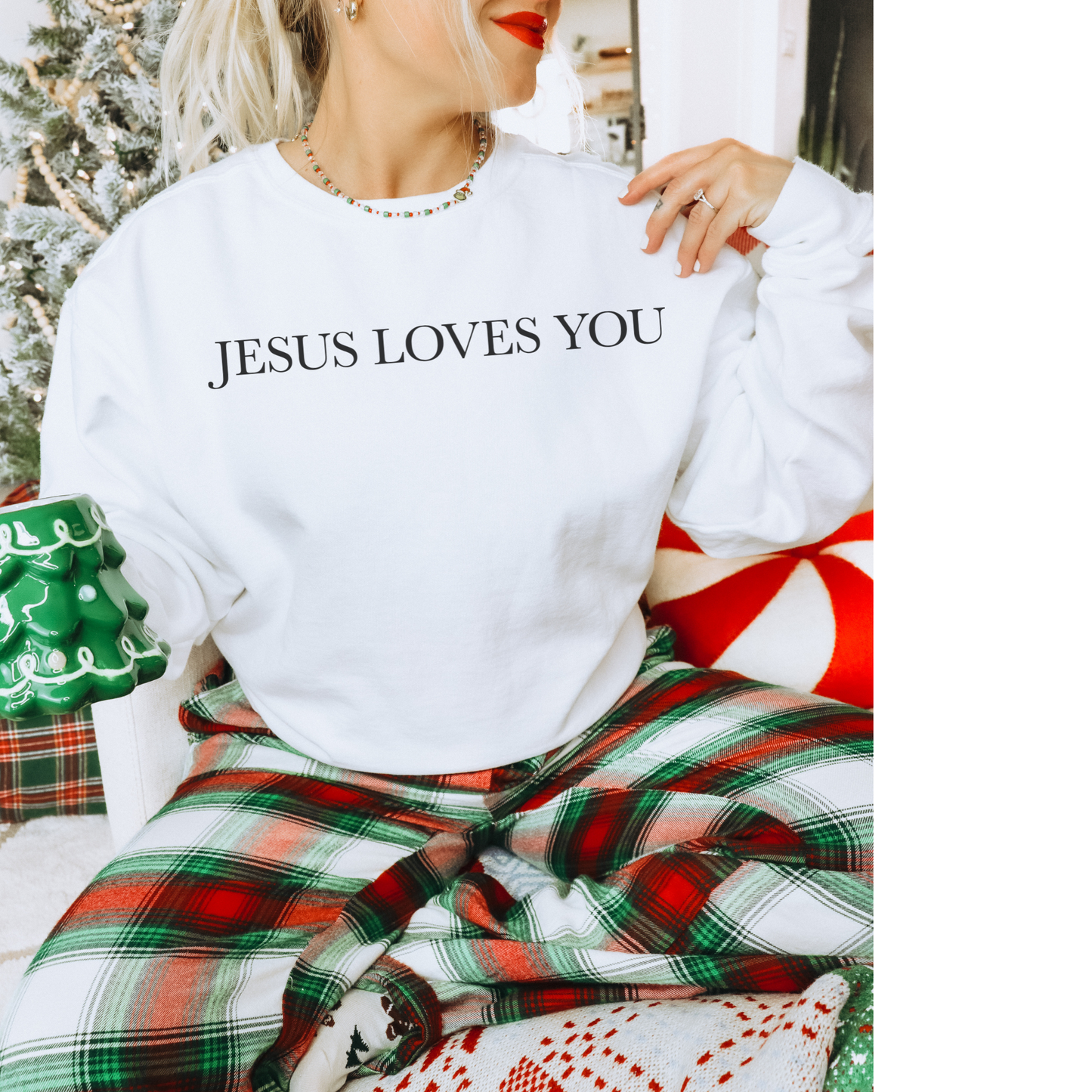 Jesus Loves you ( We Love eachother because he loved us first. John 4:19 Premium Garment-Dyed Sweatshirt - Soft, Durable, and Stylish