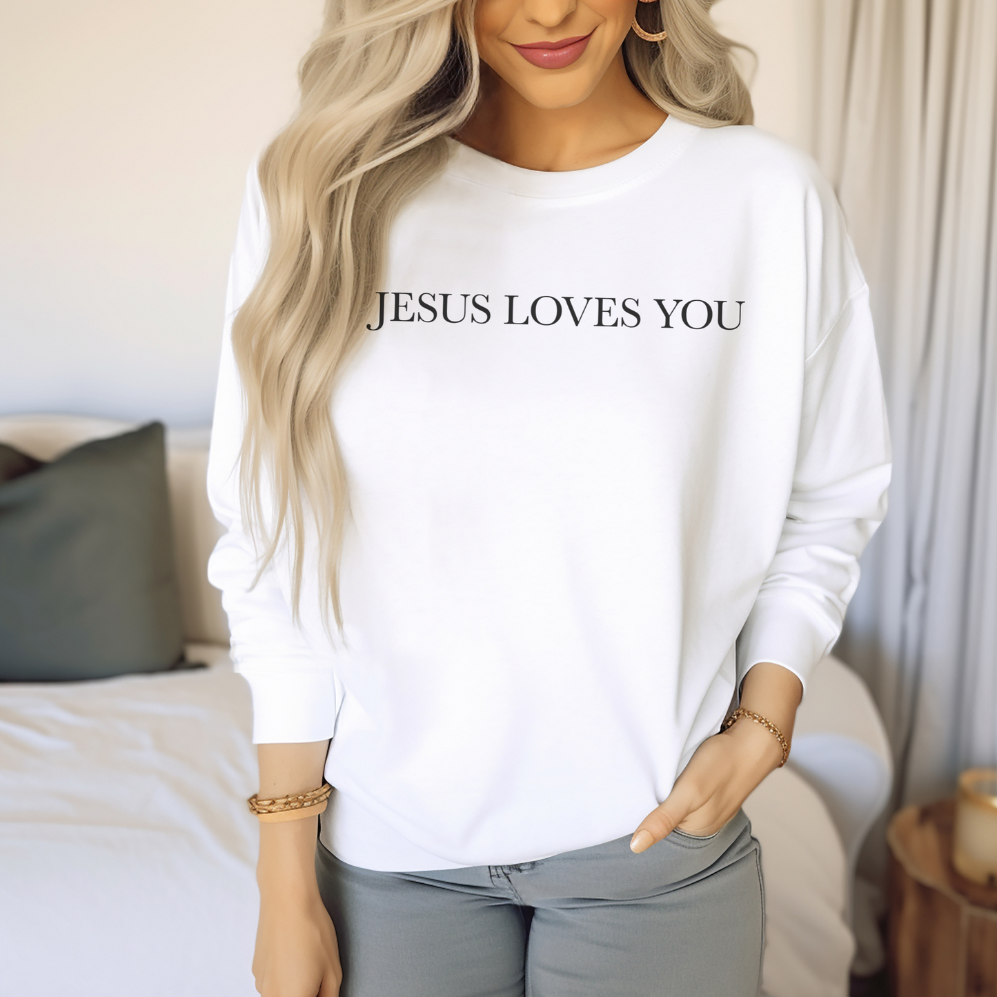 Jesus Loves you ( We Love eachother because he loved us first. John 4:19 Premium Garment-Dyed Sweatshirt - Soft, Durable, and Stylish