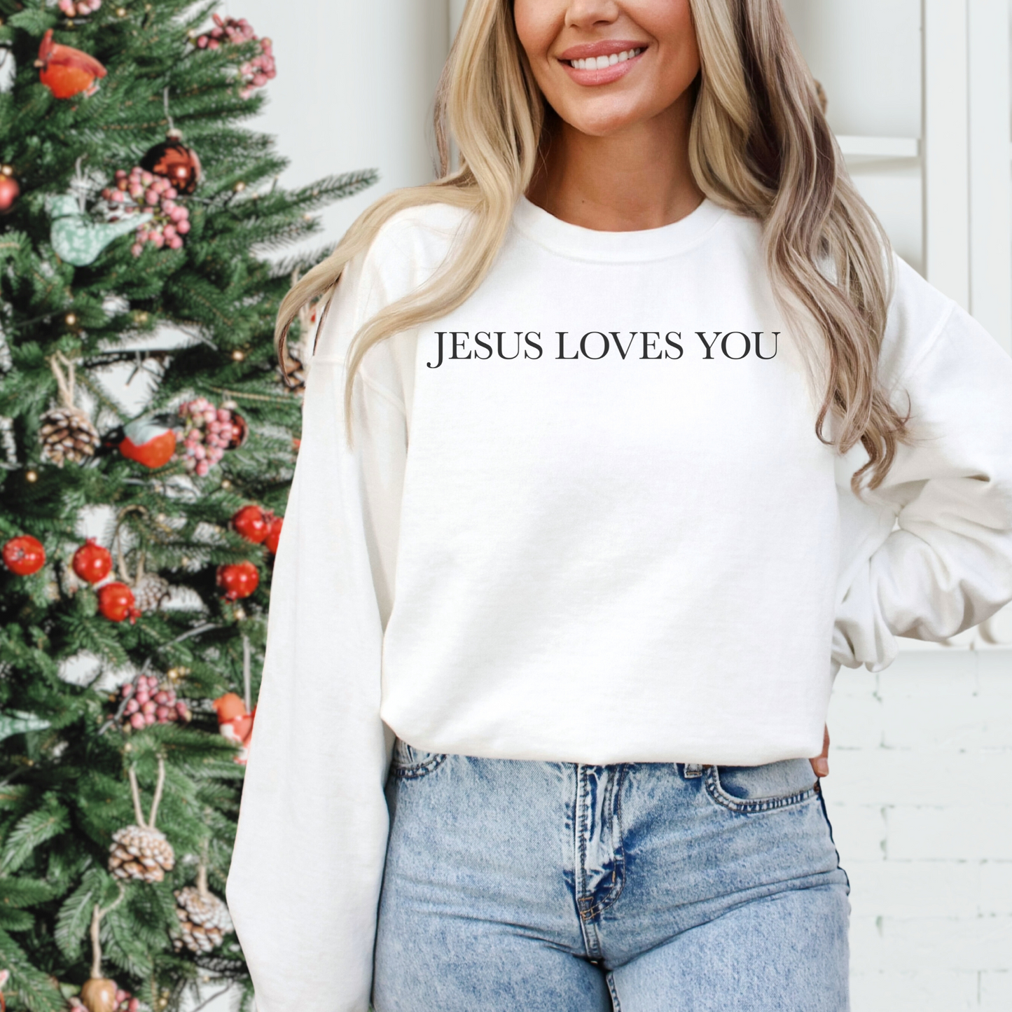 Jesus Loves you ( We Love eachother because he loved us first. John 4:19 Premium Garment-Dyed Sweatshirt - Soft, Durable, and Stylish