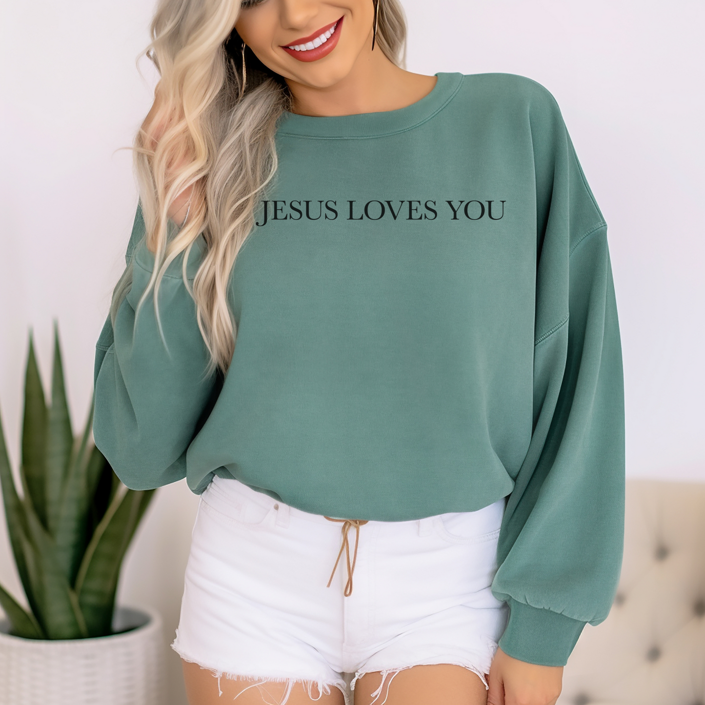 Jesus Loves you ( We Love eachother because he loved us first. John 4:19 Premium Garment-Dyed Sweatshirt - Soft, Durable, and Stylish