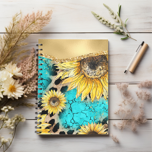 Gold Sunflower Journal or Notebook. Minimalist, Notes Spiral Notebook - Ruled Line