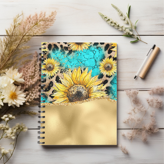 Sunflower & Gold Journal or Notebook. Minimalist, Notes Spiral Notebook - Ruled Line