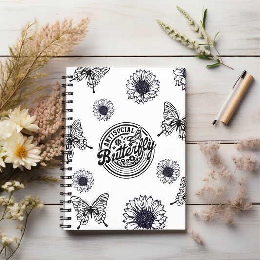 Antisocial Butterfly Journal or Notebook. Minimalist, Notes Spiral Notebook - Ruled Line