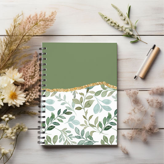 Green Floral Journal or Notebook. Minimalist, Notes Spiral Notebook - Ruled Line