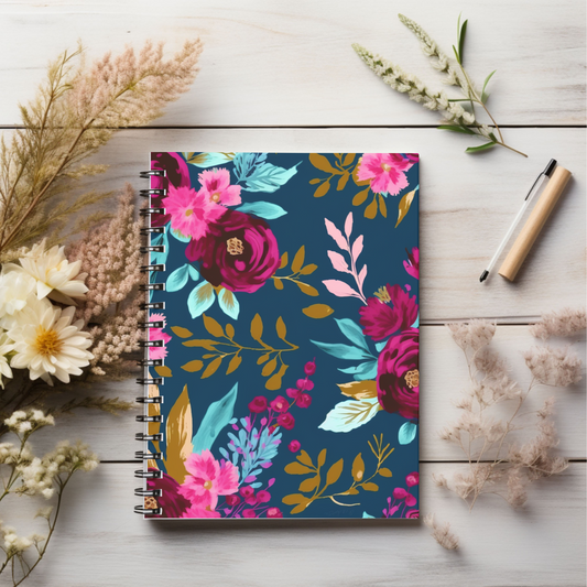 Pink Blue & Purple Floral  journal or Notebook.  minimalist, Notes Spiral Notebook - Ruled Line