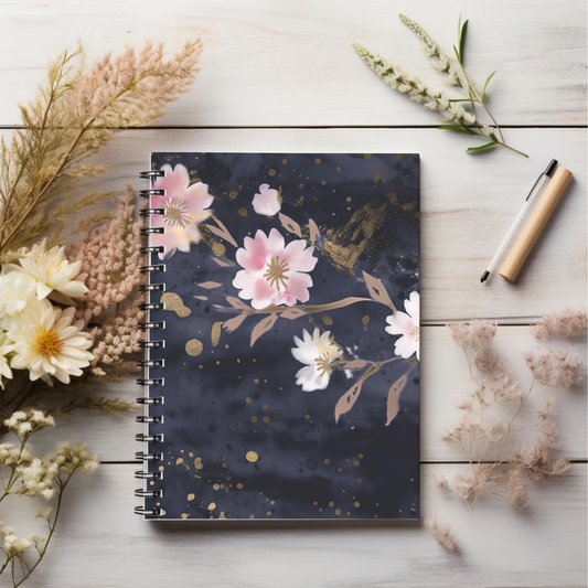 Navy & Pink Floral  journal or Notebook Minimalist, Notes Spiral Notebook - Ruled Line