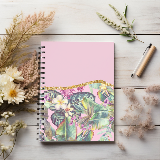 Pink Floral Journal or Notebook. Minimalist, Notes Spiral Notebook - Ruled Line