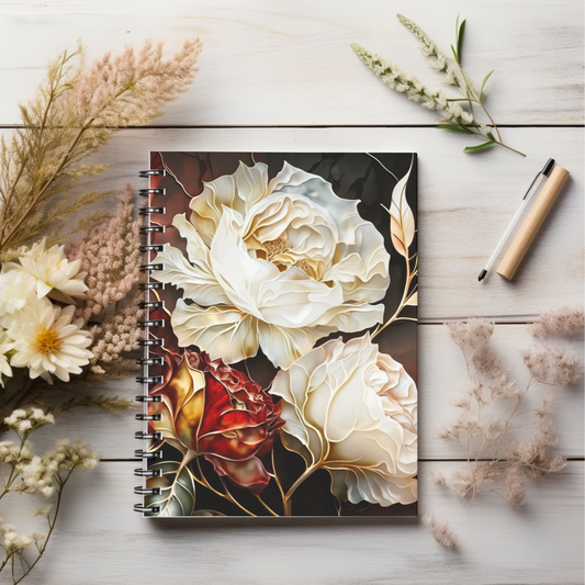 Red & White Roses journal or Notebook Minimalist, Notes Spiral Notebook - Ruled Line